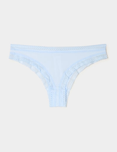 Lot 2 tangas bandes dentelle bleu ciel femme