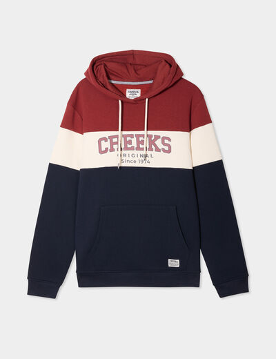 Sweat hoodie manches longues à capuche rouge foncé homme