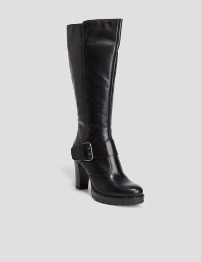 Bottes cuir à talons avec boucles noir femme