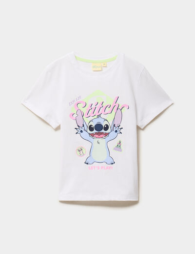T-shirt manches courtes coton Stitch blanc fille