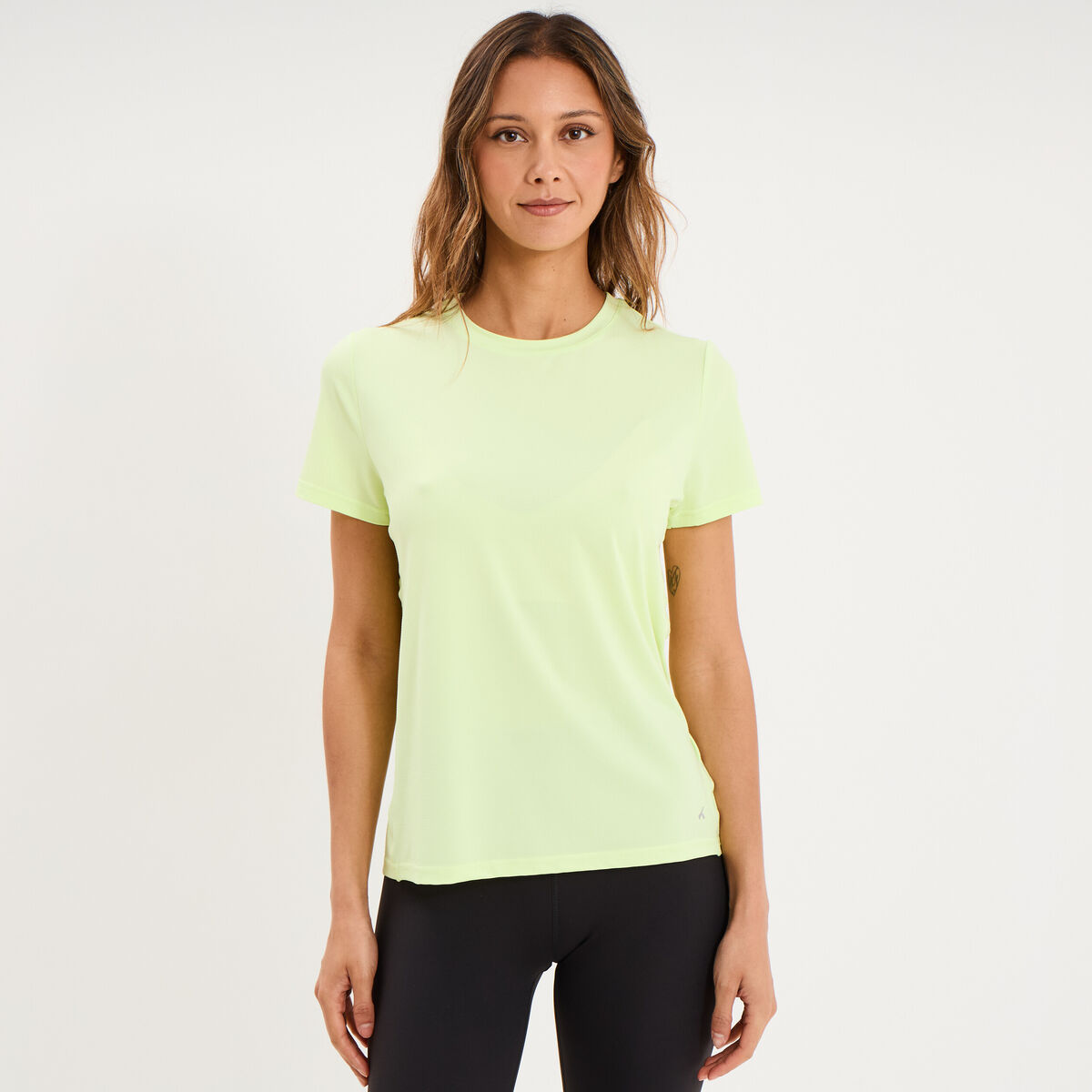 T-shirt de sport droit manches courtes jaune fluo femme