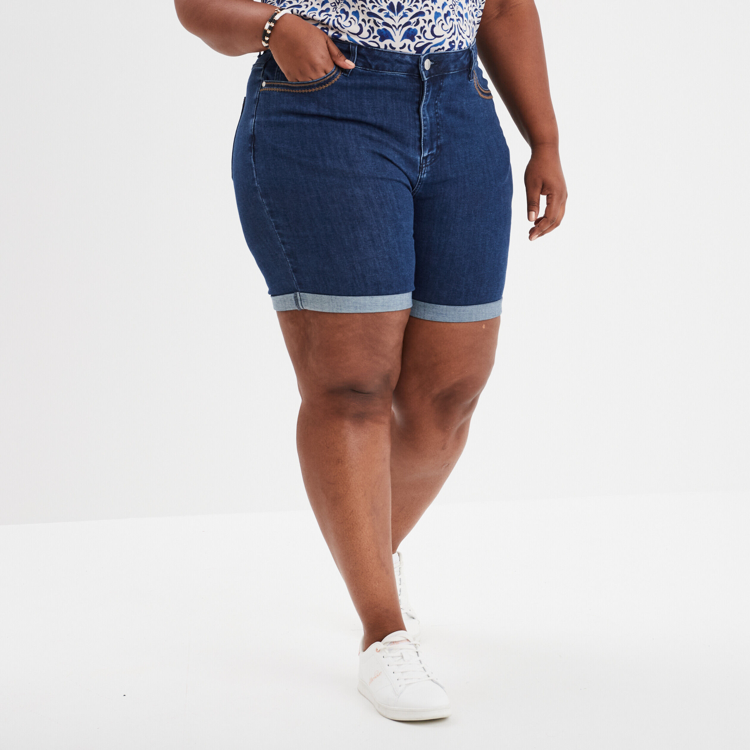 Bermuda taille haute 5 poches denim stone femme grande taille MODAVISTA