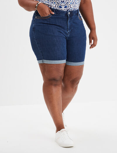 Bermuda taille haute 5 poches denim stone femme grande taille