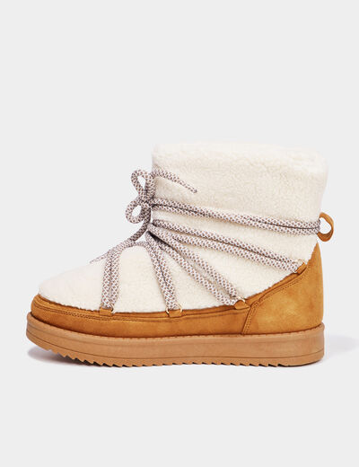 Boots fourrées fausse laine de mouton sable femme