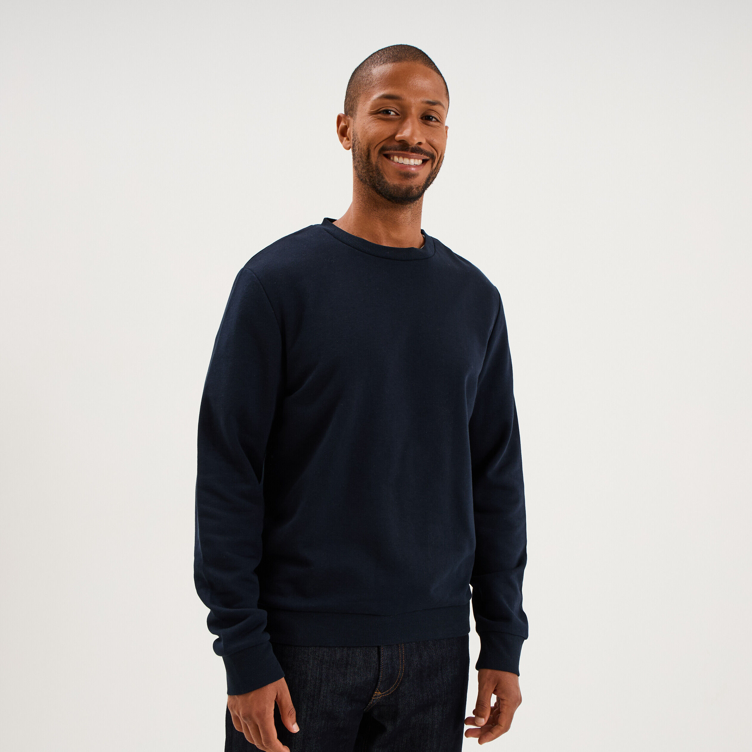 Sweat molleton col rond bleu marine homme LH