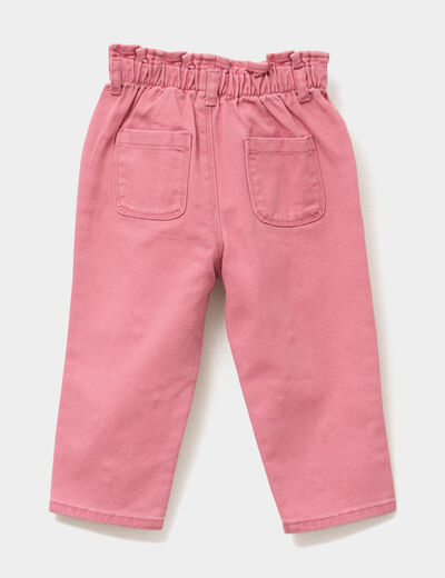 Jeans brodé paperbag taille élastiquée vieux rose bébé fille