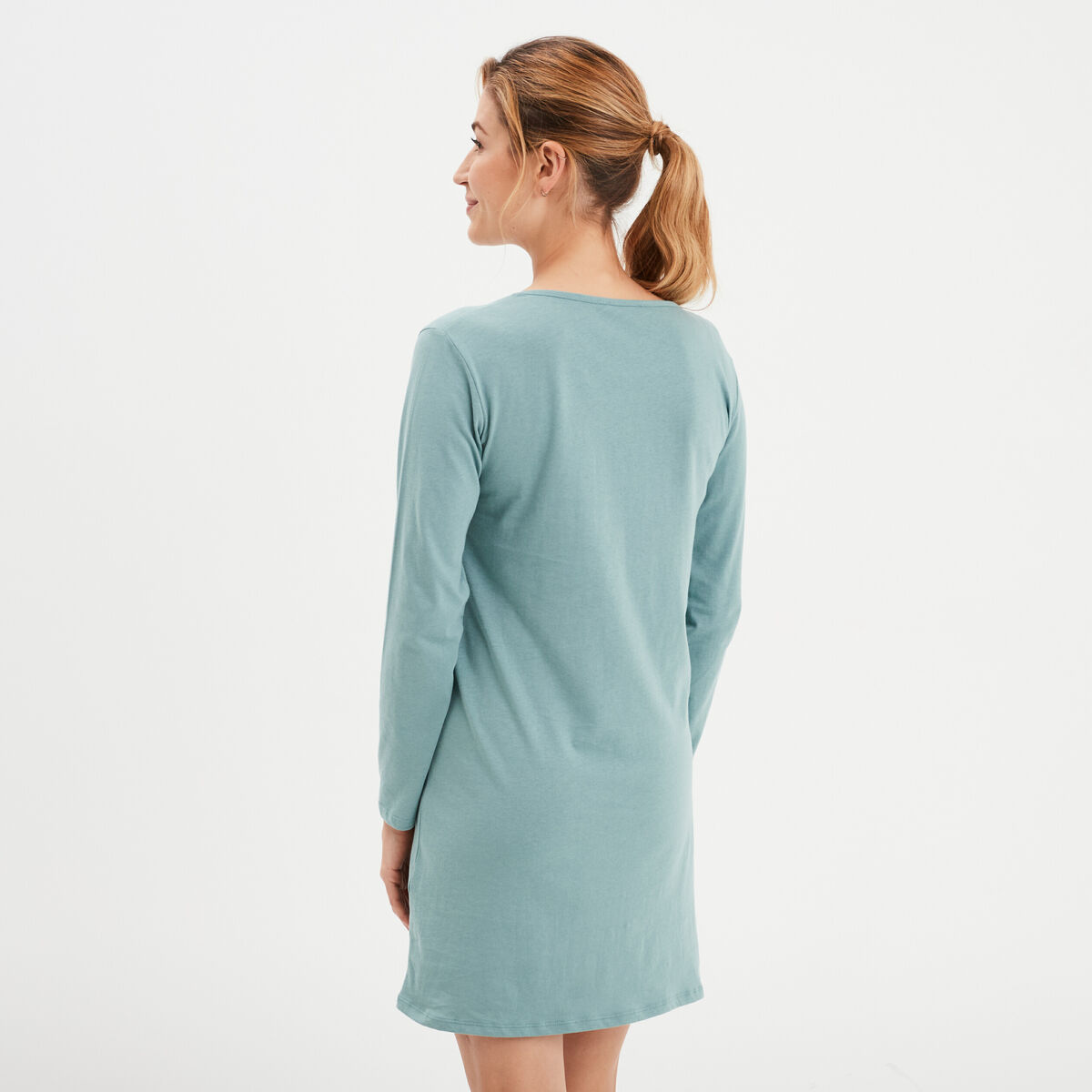 Chemise de nuit manches longues coton bleu gris femme