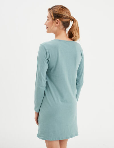Chemise de nuit manches longues coton bleu gris femme