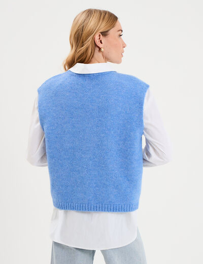 Gilet sans manches col en V bleu electrique femme