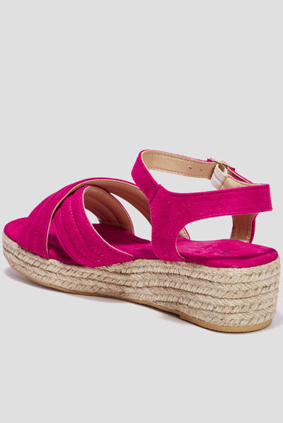 Sandales compensées brides croisées rose femme