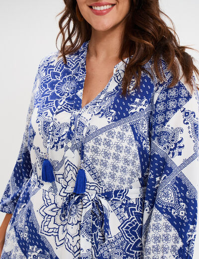 Robe fluide évasée col tunisien bleu femme grande taille