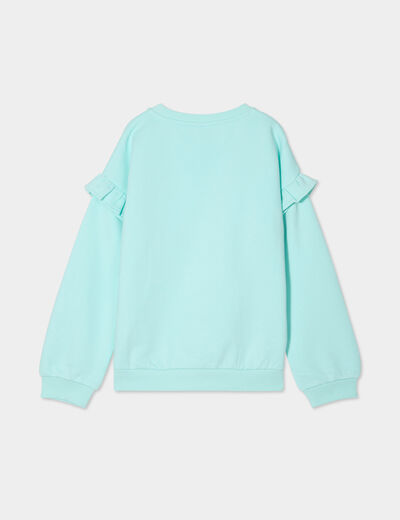 Sweat sequins réversibles et volants bleu clair fille