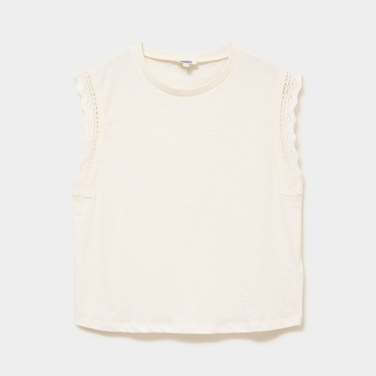 D&eacute;bardeur emmanchures &agrave; dentelle coton ecru femme