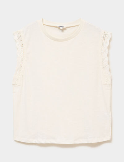D&eacute;bardeur emmanchures &agrave; dentelle coton ecru femme