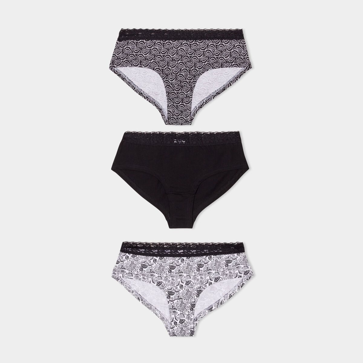 Lot 3 shortys coton noir femme
