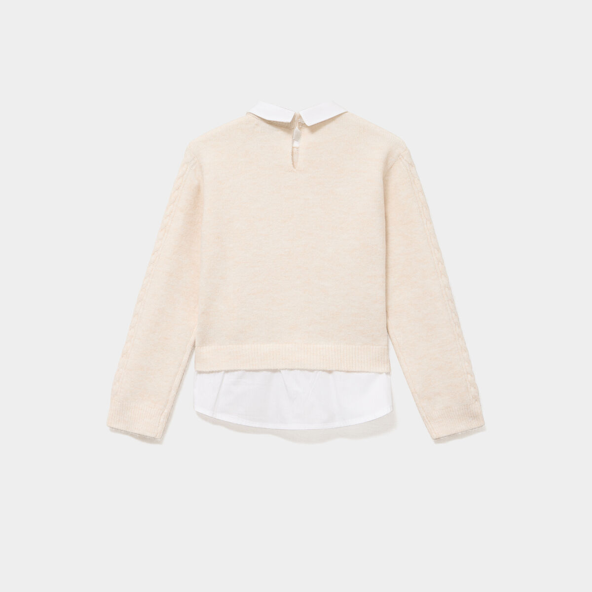 Pull effet 2-en-1 col chemise ivoire fille