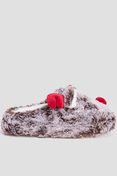 Chaussons renne mules fourrure multicolore femme