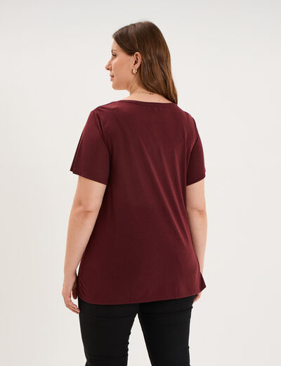 T-shirt manches courtes col V violet fonc&eacute; femme grande taille