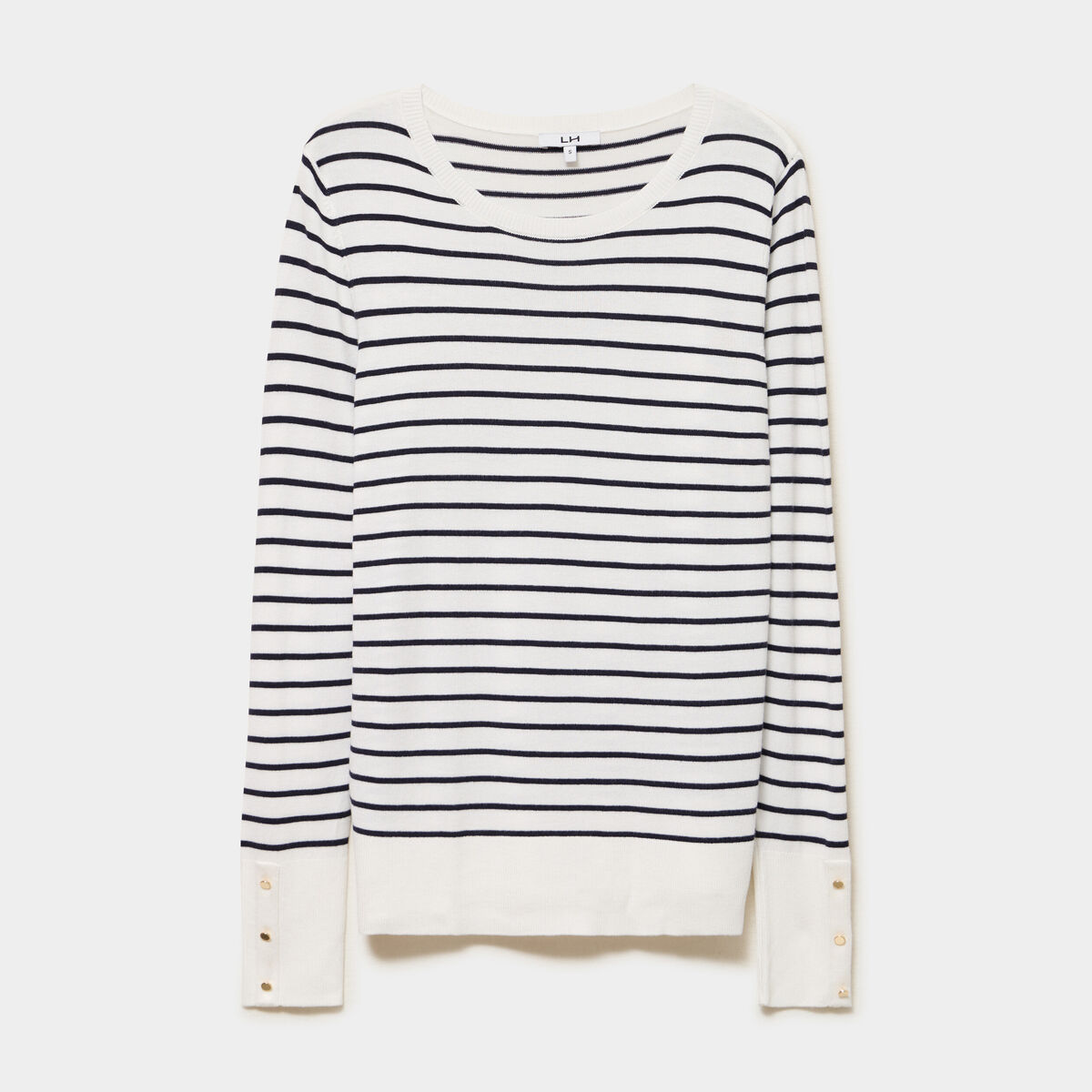 Pull col rond boutons aux poignets beige femme
