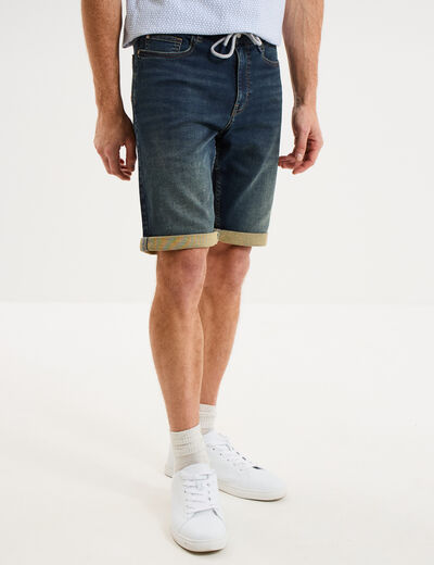 Bermuda droit &agrave; coulisse en jean denim used homme