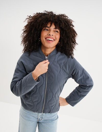 Blouson bomber matelass&eacute; gris femme
