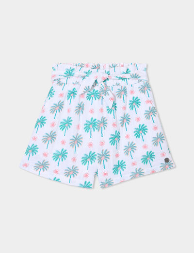 Short droit avec noeud gaze de coton ecru fille
