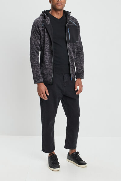 T-shirt manches longues col V noir homme