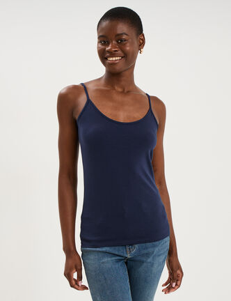 D&eacute;bardeur bretelles r&eacute;glables en coton bleu marine femme