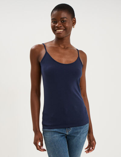 D&eacute;bardeur bretelles r&eacute;glables en coton bleu marine femme