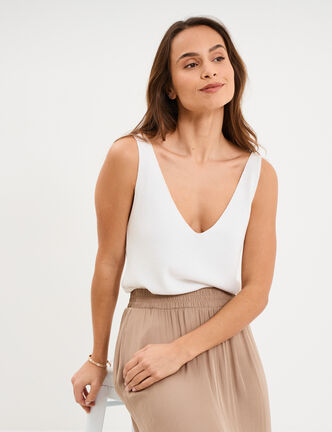 D&eacute;bardeur en maille col en V ecru femme