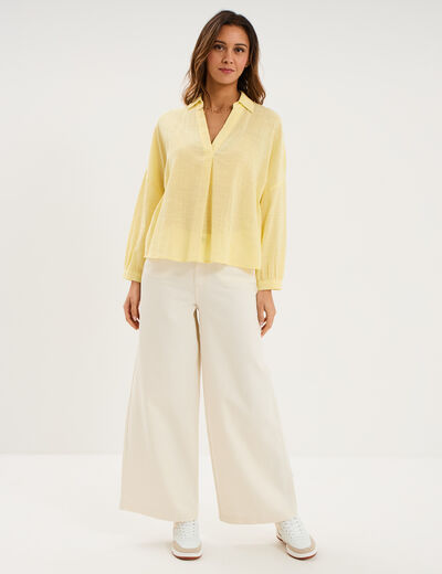 Blouse manches longues ample coton jaune clair femme