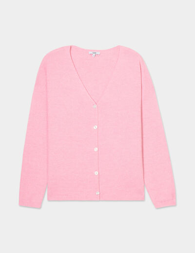 Gilet col en V manches longues rose clair femme