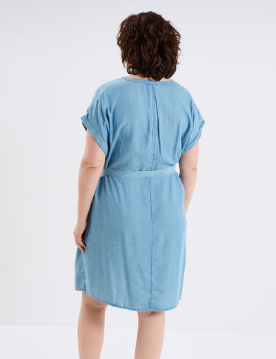 Robe ceinturée manches courtes bleu clair femme grande taille