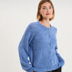 Gilet cardigan col rond boutonn&eacute; bleu ciel femme