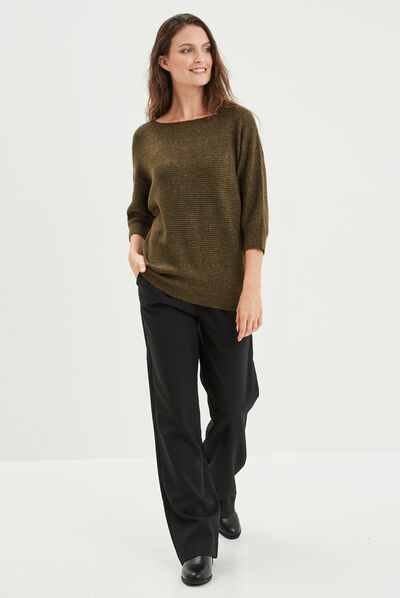 Pull manches 3/4 vert kaki femme