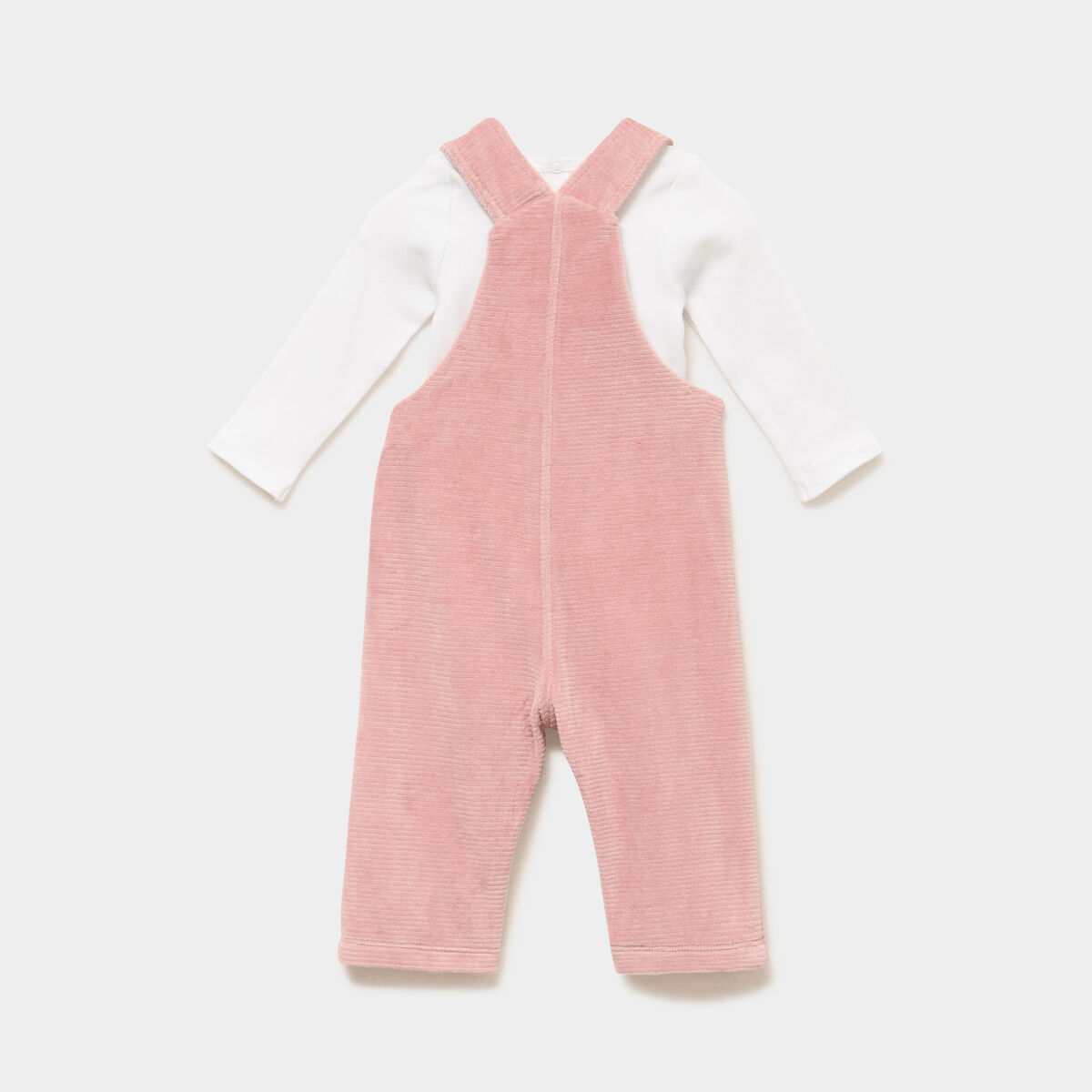 Ensemble 2 pi&egrave;ces salopette et t-shirt vieux rose b&eacute;b&eacute;