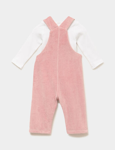 Ensemble 2 pi&egrave;ces salopette et t-shirt vieux rose b&eacute;b&eacute;
