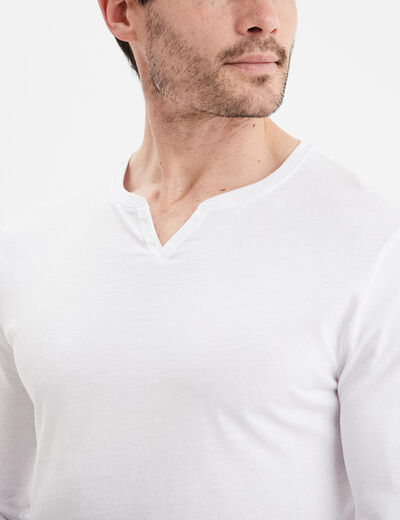 T-shirt col tunisien manches longues blanc homme