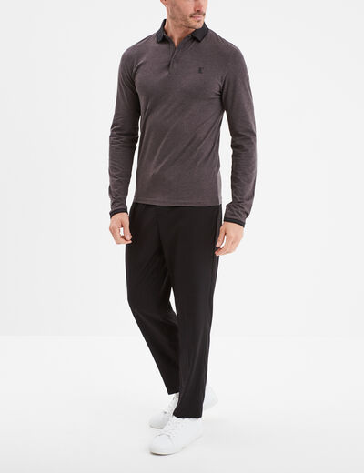 Polo manches longues coton Liberto gris foncé homme