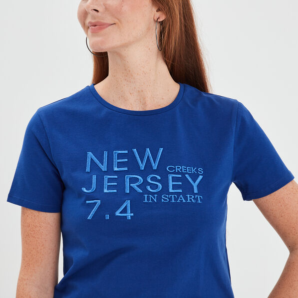 t shirt cropped ajuste broderie creeks bleu electrique femme T-shirt cropped ajusté broderie Creeks bleu electrique femme