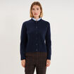 Gilet col rond boutonn&eacute; 2 en 1 bleu fonc&eacute; femme