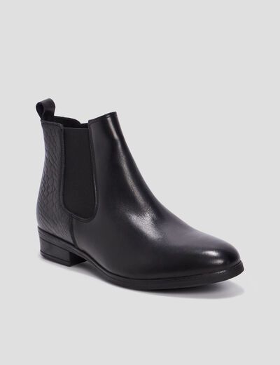 Bottines chelsea plates en cuir noir femme