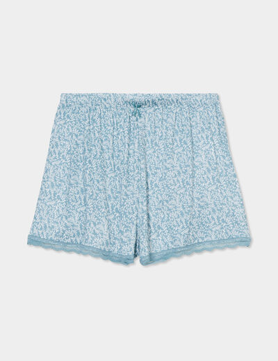 Bas de pyjama short détails dentelle vert femme