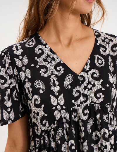 Robe fluide genou col en V noir femme
