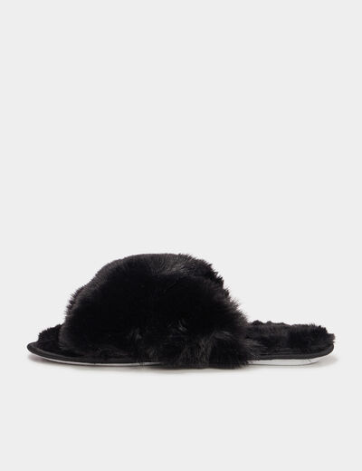 Mules imitation fourrure noir femme
