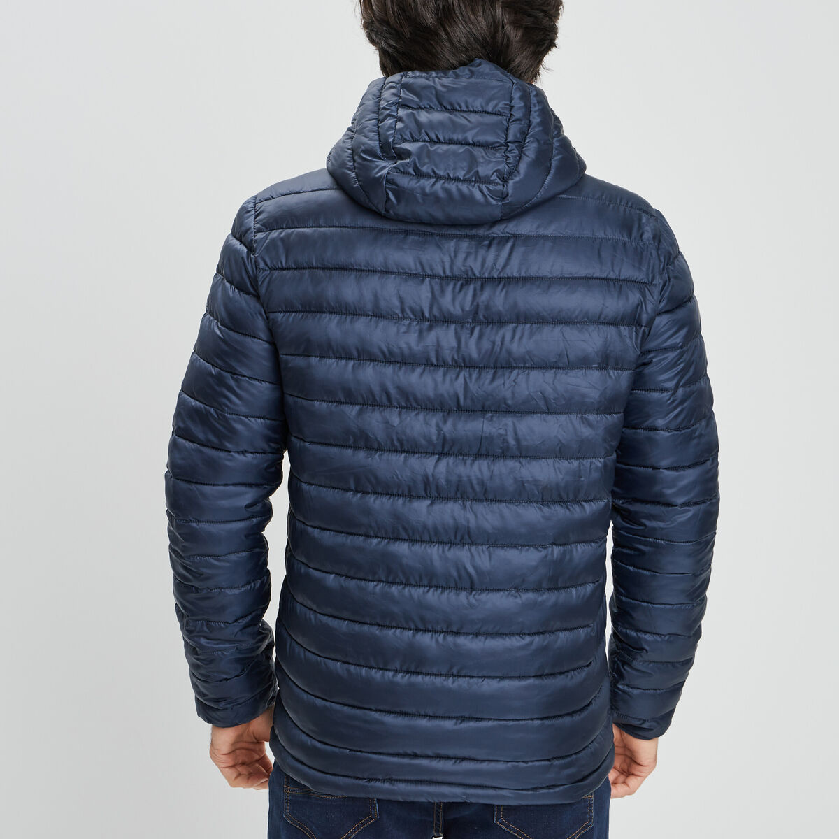 Doudoune légère déperlante à capuche bleu marine homme