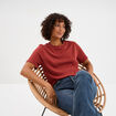 T-shirt col rond manches courtes coton rouge foncé femme