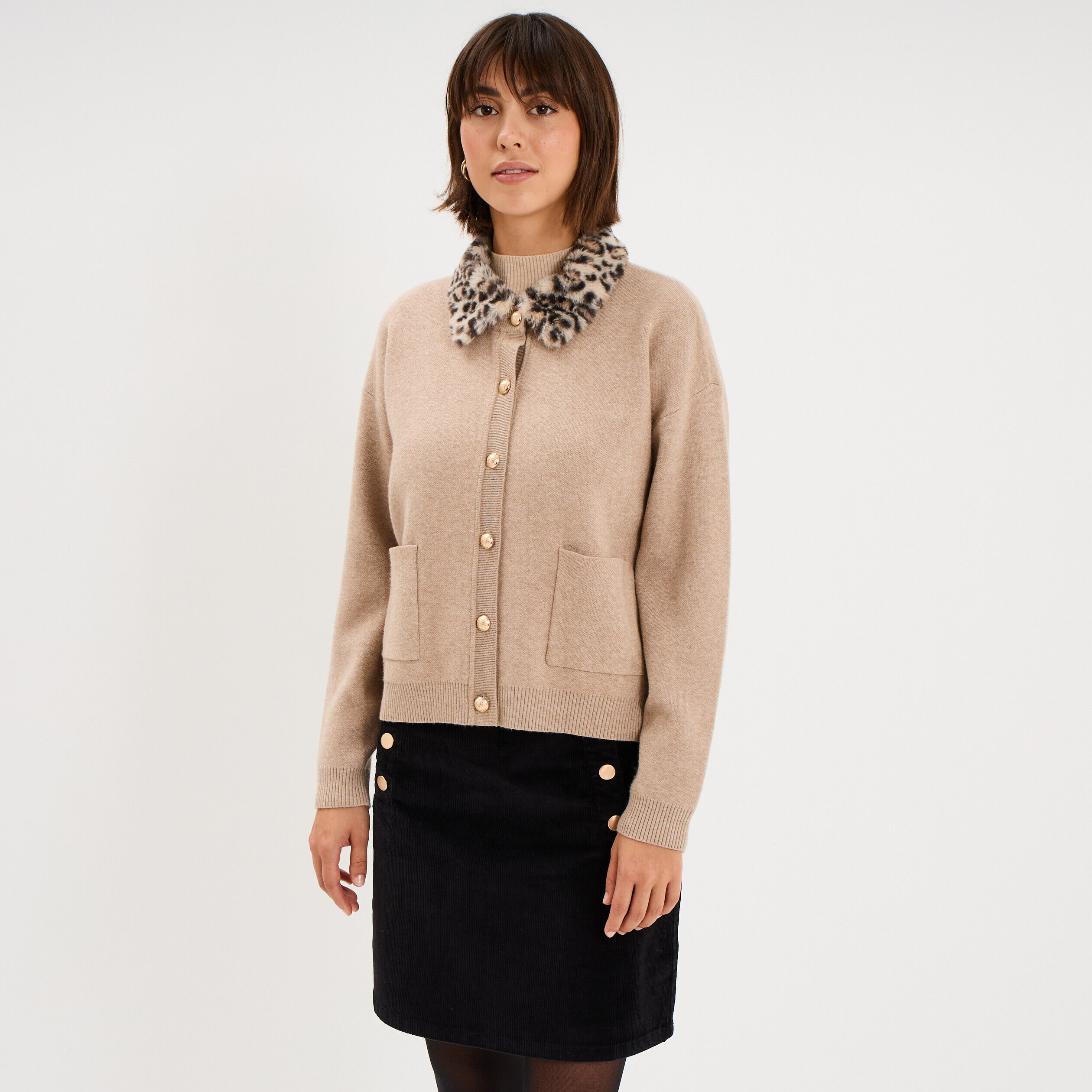 Gilet col fausse fourrure amovible ecru femme MOSQUITOS