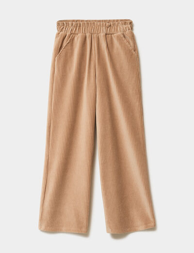Pantalon chaud paper bag velours c&ocirc;tel&eacute; marron fille