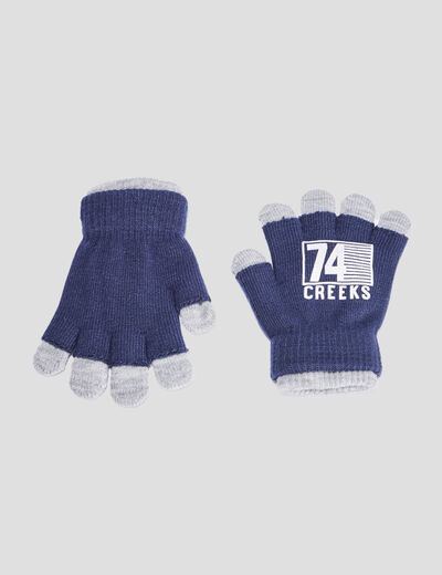 Gants 2-en-1 tricot&eacute;s bleu marine gar&ccedil;on